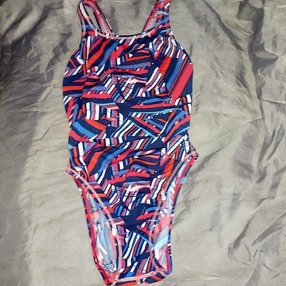 🎄3/$15 Vintage Speedo 1-Piece Patriotic Geo Print Swimsuit - Picture 1 of 5